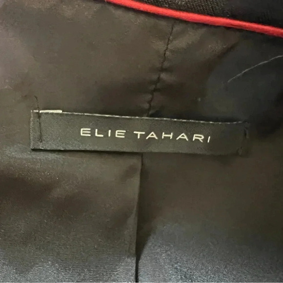 ELIE TAHARI Lined Blazer Black Red Top Stitch Detail Viscose Wool Lycra Size 8 - Picture 6 of 12